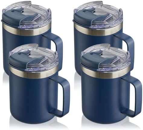 12oz Insulated Travel Coffee Mug with Handle, Navy, 4 Pack