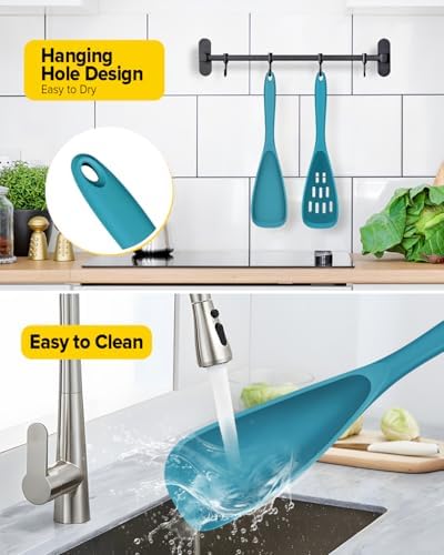 BUNDLEPRO Silicone Cooking Spoons for Nonstick Cookware, One-Piece, 2 Pack