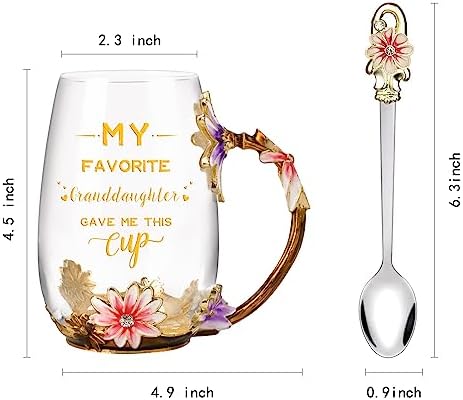 OEAGO Grandma Gifts from Granddaughter Tea Cup Birthday Grandparent Gifts Mothers Day Enamel Flower Glass Mugs from Grandkids Grandchildren