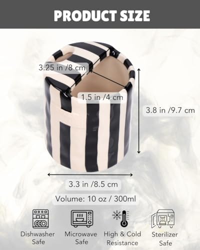 Coffee Mug Espresso Cup 10oz Ceramic Coffee Mugs Porcelain Coffee Cup Hand-Painted Striped Art Multiple Use for Kitchen, Dining-Black