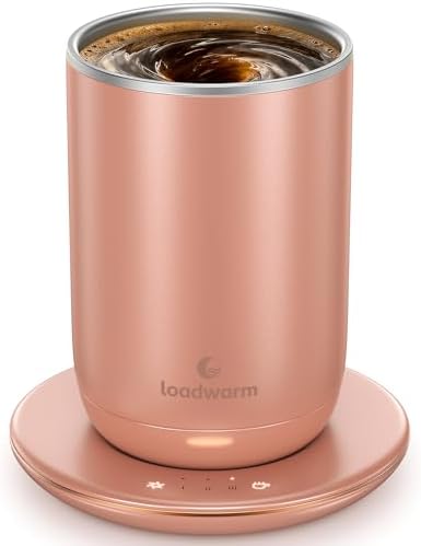 Self Heated Stirring Coffee Mug, 10oz Auto Mixing Cup with Warmer, Rose