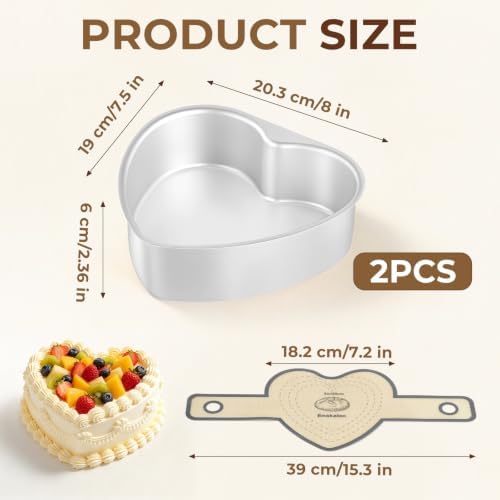8 Inch Heart Shaped Cake Pan Set with Reusable Silicone Baking Mat（2 Pack）