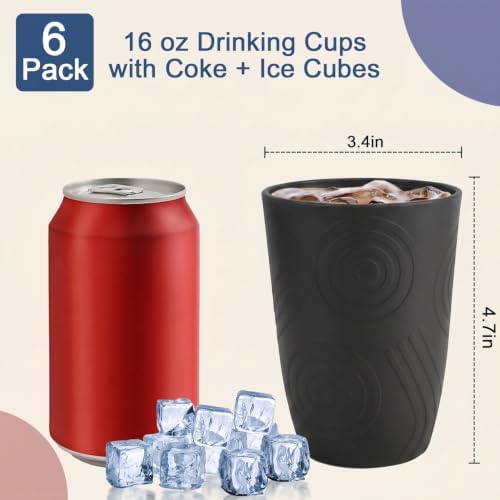 16oz Wheat Straw Cups Set of 6, Unbreakable Kitchen Cup (BlackGrey)