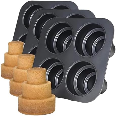Chicago Metallic Mini Multi-Tier Round Cake Pan, Makes 4 Individual 3-Tier Celebration Cakes, Professional Grade Non-Stick Bakeware for Weddings, Showers, Parties (Pack of 3)