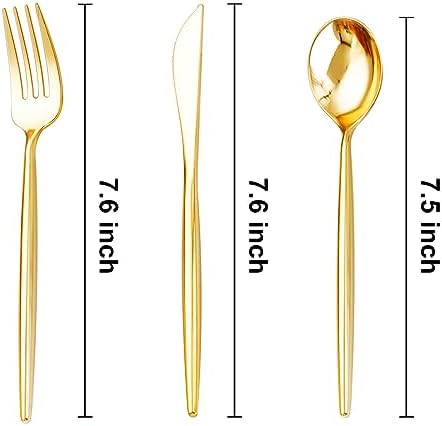 SUT 300 Pcs Gold Plastic Cutlery, Gold Utensils Disposable, Gold Plastic Silverware Set Include 100 Gold Plastic Forks, 100 Gold Plastic Spoons, 100 Gold Plastic Knives Heavy Duty Flatware for Party
