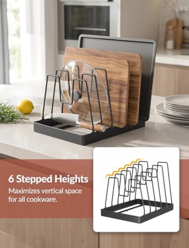 NiHome Cutting Board Holder & Pot Lid Organizer Rack for Pan, Black, 1PC