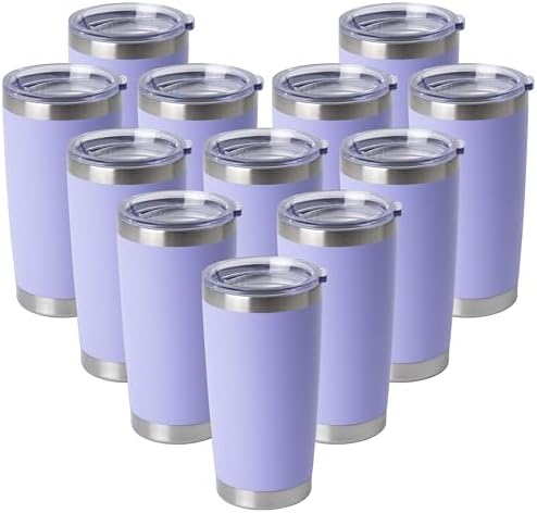 HASLE OUTFITTERS 20oz Stainless Steel Tumblers Bulk, Insulated Travel Cup with Lid, Double Wall Vacuum Coffee Mug for Cold & Hot Drinks 12 Pack, Light Purple