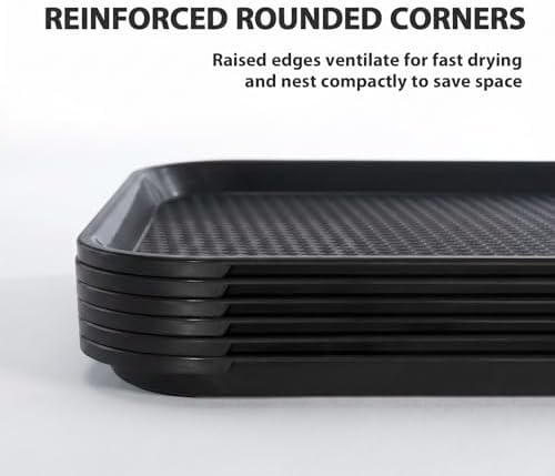 CURTA 6 Pack Plastic Serving Trays, 12x16 Inch Cafeteria Trays, Black