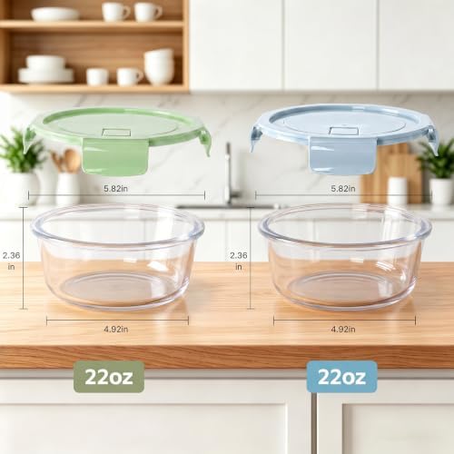 4 PACK 22oz Glass Meal Prep Containers, Glass Food Storage Containers with Airtight Lids, Leak Proof, Easy to Clean, Microwave, Dishwasher, Oven, and Freezer Safe