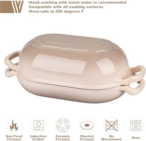 VORRINGARD Enameled Cast Iron Sourdough Bread Oven, Dutch Oven, Loaf Cast Iron Bread Pan for Homemade Bread Baking, Meatloaf Pan with Lid, 5QT, Latte