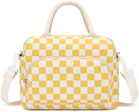 GASSDA Lunch Box for Women Insulated Lunch Bag Women Adult Cute Lunch Bags Reusable Lunchbox Cooler Tote Bag for Work Picnic (Yellow-Plaid)