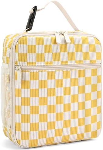 Lunch Box for Women Men Adult Insulated Lunch Bag Women Men Small Reusable Lunchbox for Work Picnic Travel (Beige-Yellow Plaid)