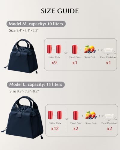 EACHY Insulated Lunch Bag for Women, Upgraded 13L Large Capacity Lunch Box, Stylish Drawstring Tote with Stain-Resistant Wipe-Clean Lining, Thermal Cooler Carrier for Work, Nursing and Commute