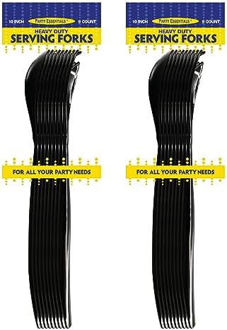 Party Essentials Disposable Heavy Duty Plastic Serving Utensils for Buffets Events Parties, 18-Count 10" Forks, Black