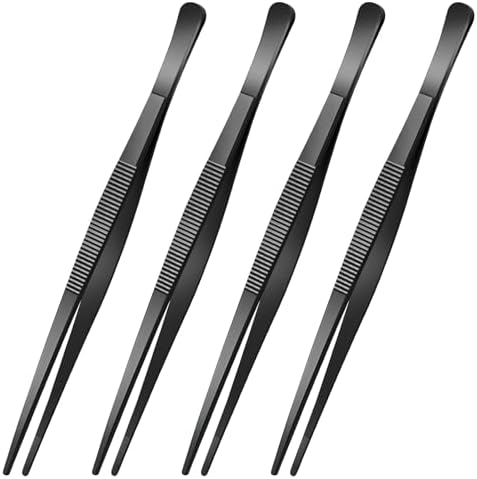 Yaomiao 4 Packs 10 Inch Cooking Tweezers Bar Kitchen Tongs, Black