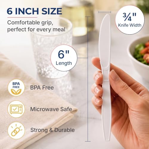 BluShine Extra Heavy Duty Plastic Knives, Disposable Bulk Cutlery