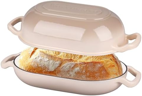 VORRINGARD Enameled Cast Iron Sourdough Bread Oven, Dutch Oven, Loaf Cast Iron Bread Pan for Homemade Bread Baking, Meatloaf Pan with Lid, 5QT, Latte