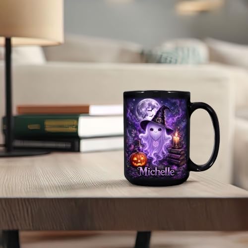 Hyturtle Personalized Halloween Ghost Mug, Custom Name Gift for Women