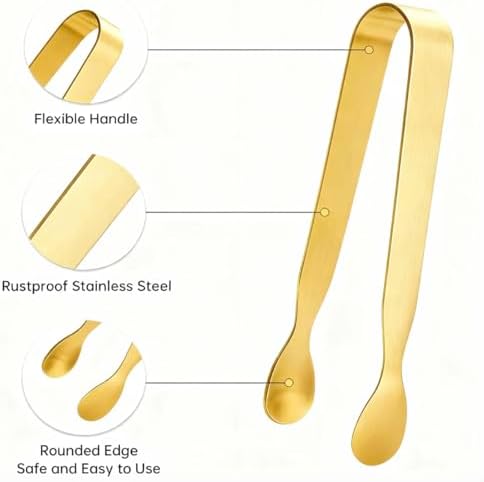 12PCS Golden Ice Tongs Mini Sugar Tongs, Stainless Steel Tiny Kitchen Tongs