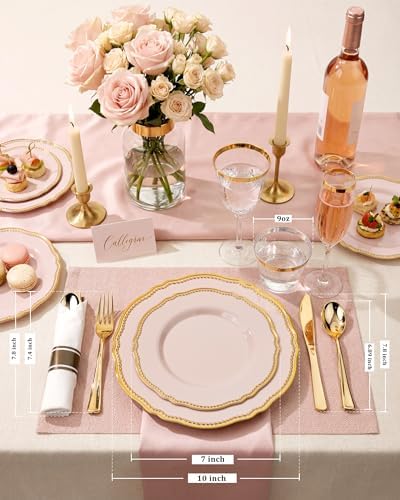 Hioasis 175 Pcs Pink and Gold Plastic Plates Wedding & Party