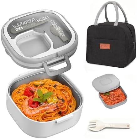 PEDECO All-in-one Stainless Steel Bento Box with Insulated bag,Leak-Proof,1-Tier Bento box,Lunch Box With Portable Sauce Pod and Cutlery-for Kids/Toddler,Dishwasher Safe,White