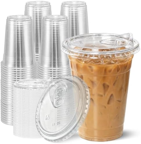 Ginkgo 100 Pack 20 oz Clear Plastic Cups with Strawless Sip Lids