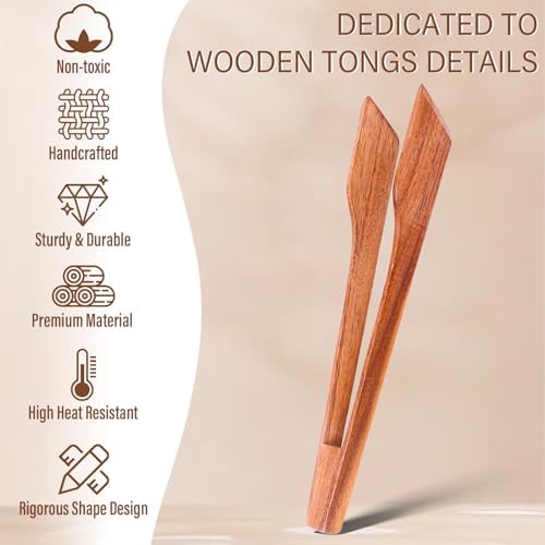 AIUHI Natural Teak Wooden Tongs for Cooking 12.2 * 2.4in