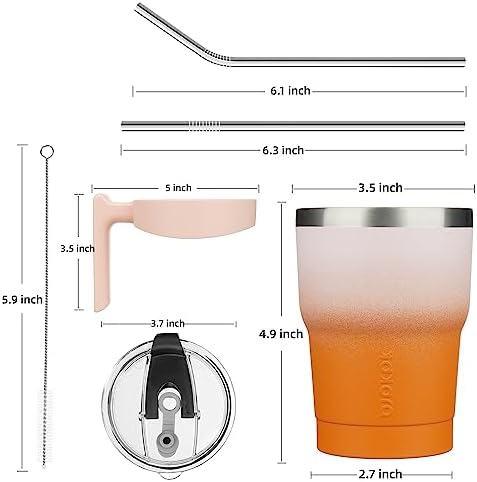 BJPKPK 10 oz Mini Tumbler with Lid, Straw & Handle, Insulated Steel Cup