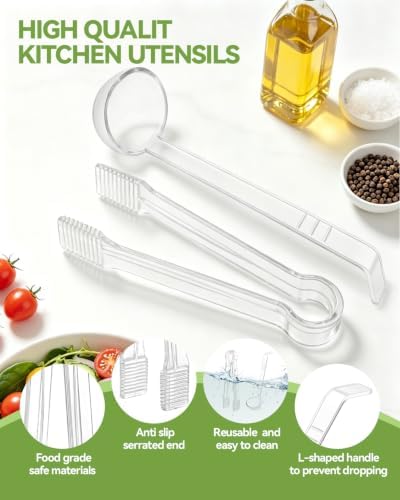 8 PCS Plastic Serving Utensils Set - 4 Mini Ladles & 4 Plastic Tongs