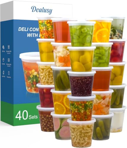 Dealusy 40 Set 24 oz Deli Containers with Lids