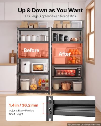 VEVOR Storage Shelves, 5-Tier 2000 lbs Garage Shelving 36 x 16 x 71.4 in