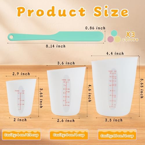 Food-Grade Silicone Chocolate Melting Cup Set with 3Pcs BPA Free Silicone Measuring Cups (1/2Cup/1Cup/2Cup) and 3Pcs Heat-Resistant Jar Spatulas, Non-Stick Baking Supplies for DIY Chocolate
