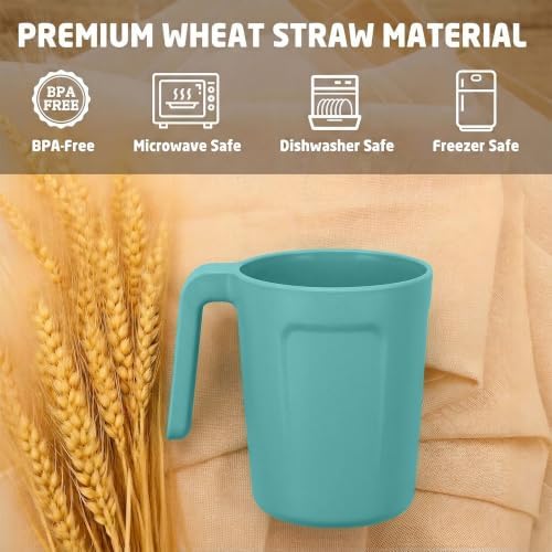 16 OZ Coffee Mug with Handle, Wheat Straw Cups Set of 6 - Green