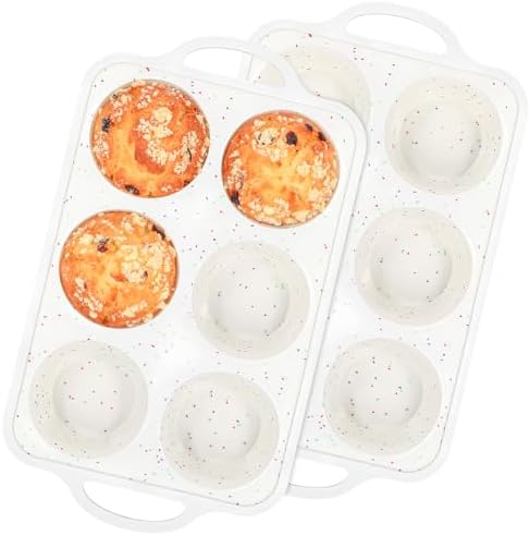 Silicone Jumbo Muffin Pan with Metal Frame, Non Stick Food Grade Silicone Large Muffin Pan Set of 2, with Handles 6 Cup,BPA-Free and Dishwasher Safe, Jumbo Cupcake Pans