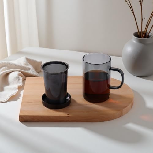 ecooe 16.9oz Glass Tea Cup with Infuser and Lid 430ml(Use Capacity), Black