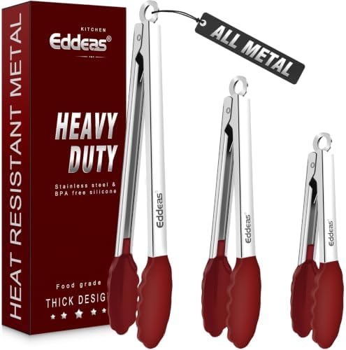 Tongs For Cooking - Silicone Metal Kitchen Tong 7" 9" & 12" Red