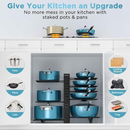 ORDORA Pots and Pans Organizer Under Cabinet 16.6" 8-Tier Adjustable 2-Pack
