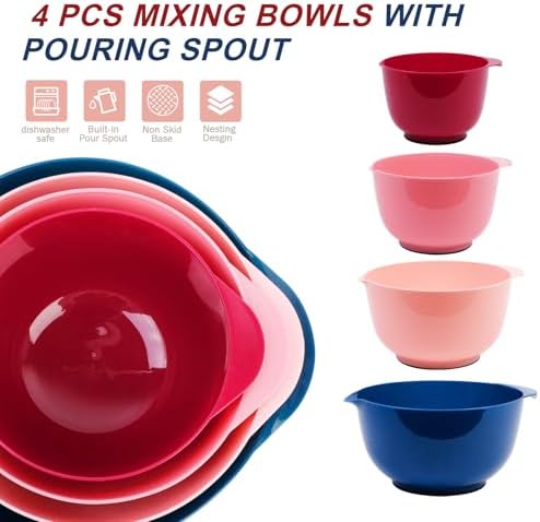 BoxedHome Classic Mixing Bowls Set of 4, BPA Free Plastic, Microwave Safe