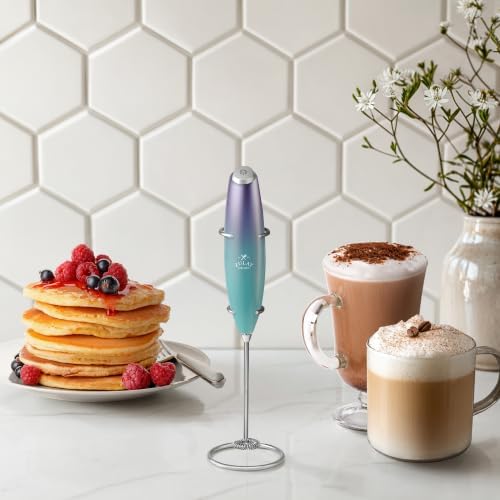 Zulay Kitchen Powerful Milk Frother Wand With Duracell Batteries - Ultra Fast Handheld Drink Mixer - Electric Whisk Foam Maker for Coffee, Lattes, Cappuccino & Matcha - Z1 Motor - Borealis