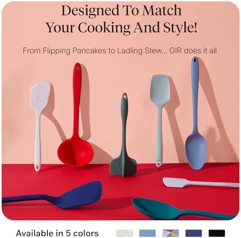 GIR: Get It Right 5-Piece Silicone Ultimate Kitchen utensils set - Ladle, Spatula, Flip, Spoon & Spoonula - Non toxic cooking utensils for Nonstick Cookware, Cooking and Baking - Slate