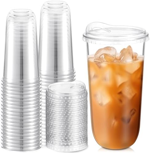 Baderke 25 Pcs Round Bottom Plastic Cups with Lids Clear Togo,20 Oz