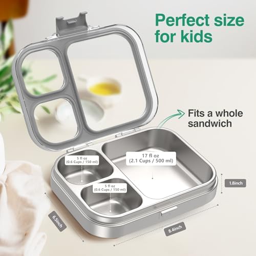 HOMEKOL Stainless Steel Bento Lunch Box, Grey, 3.3Cups