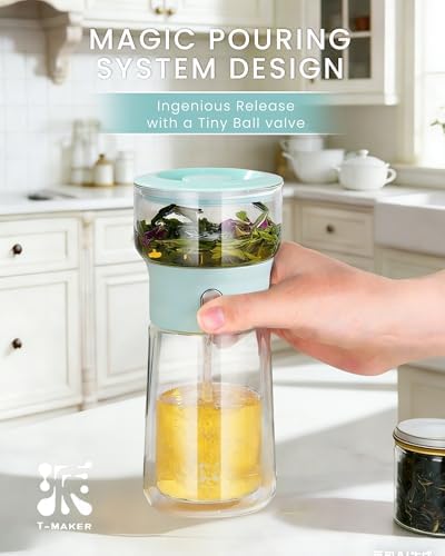 ZENS Modern Glass Infuser Teapot, One Touch Tea Release Loose Tea Maker