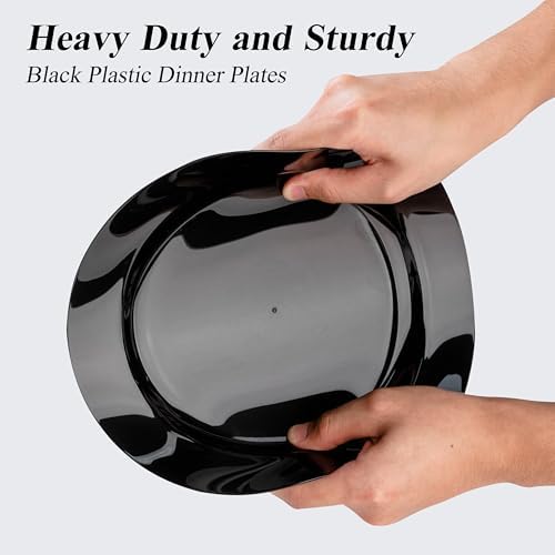 Bestluck 100PCS Black Plastic Dinner Plates 10 Inch for 100 Guests