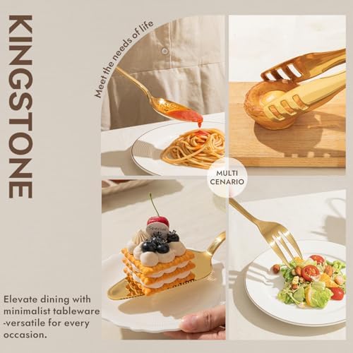 KINGSTONE 18/10 Large Hostess Gold Serving Utensils,Stainless Steel Serving