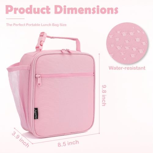 FlowFly Kids Lunch box Insulated Soft Bag Mini Cooler Back to School Thermal Meal Tote Kit for Girls, Boys, Pink