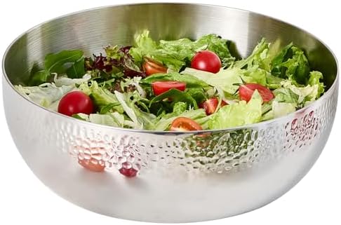 100oz Stainless Steel Hammered Salad Bowl, Large Fruit Popcorn Serving Bowl