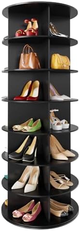 SpaceAid 7 Tier Rotating Shoe Rack Tower, Spinning Shoe Display Lazy Susan, Revolving 360 Shoe Rack Storage Round Carousel, Vertical Handbag Rotate Shoes Closet Organization (7-Tier Black)