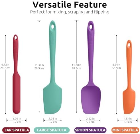 U-Taste Silicone Spatula Set 600°F High Heat Resistant, 4-Pcs, Colorful
