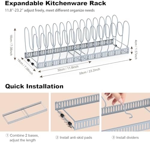 Housolution Pot and Pan Lid Organizer Holder Storage Rack, Grey